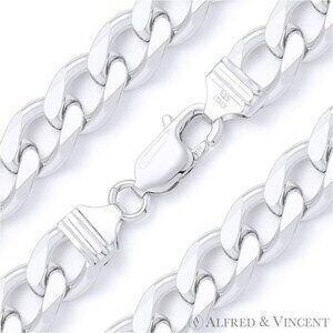 14mm Cuban / Curb Link Italian Chain Necklace in Solid .925 Sterling Silver 28"